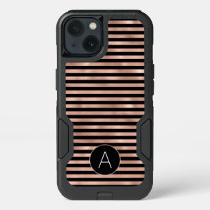 Rose Gold and Black Girly Striped Pattern iPhone 13 Case