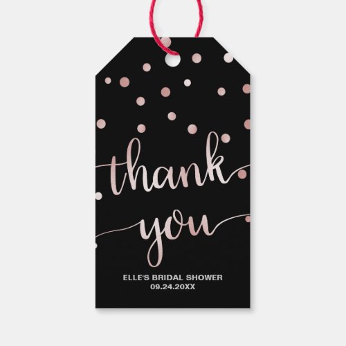 Rose Gold and Black  Glam Bridal Shower Thank You Gift Tags