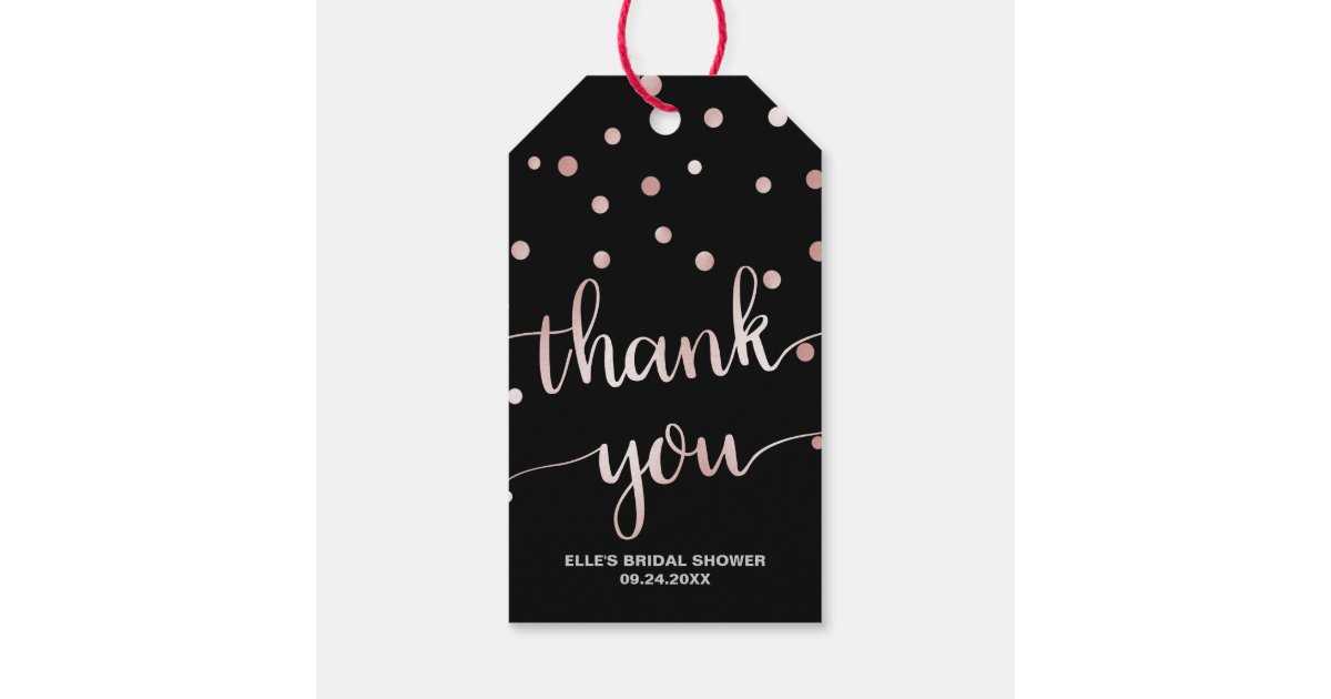 Rose Gold and Black Glam Bridal Shower Thank You Gift Tags Zazzle