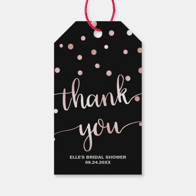 Rose Gold and Black | Glam Bridal Shower Thank You Gift Tags | Zazzle