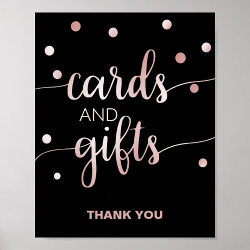 Rose Gold and Black  Glam Confetti Cards  Gifts Poster