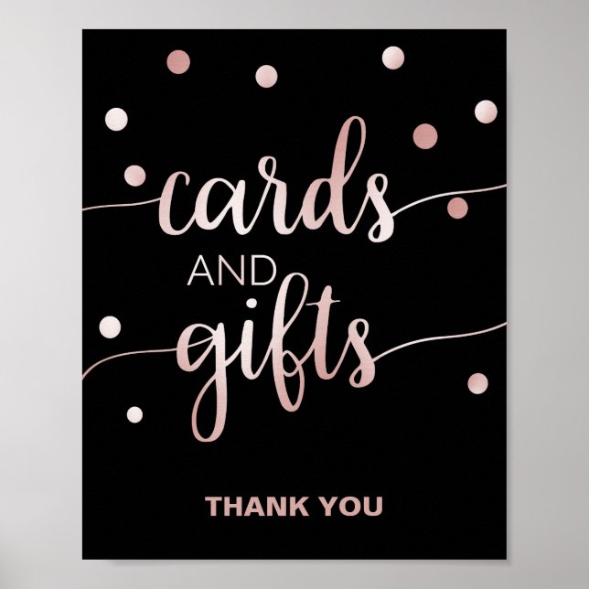 Rose Gold and Black | Glam Confetti Cards & Gifts Poster (Front)