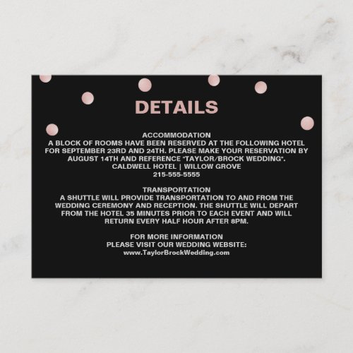 Rose Gold and Black Glam Confetti Details Card