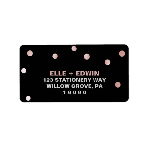 Rose Gold and Black  Glam Confetti Wedding Label