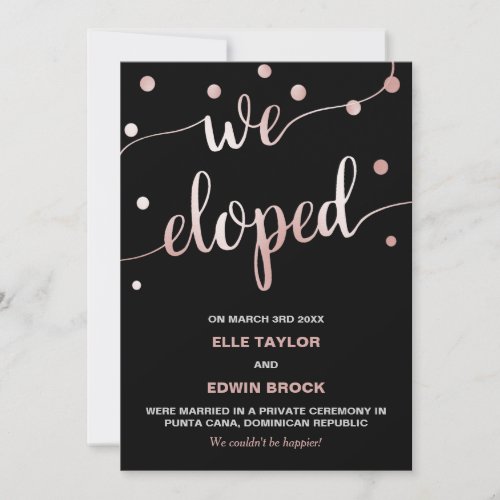 Rose Gold and Black  Glam Elopement Announcement