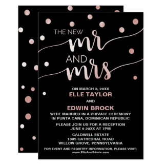 Rose Gold and Black | Glam Elopement Reception Card