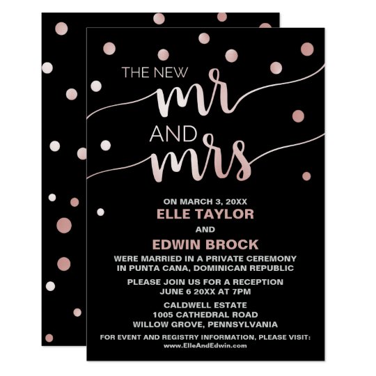 rose gold and black glam elopement reception invitation zazzle com