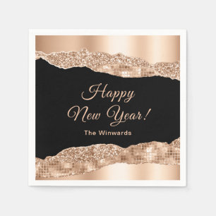 Rose Gold and Black Glam Tears Happy New Year Napkins