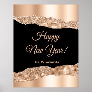 Rose Gold and Black Glam Tears Happy New Year Poster