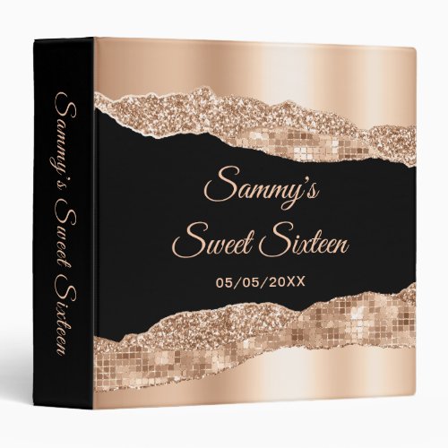 Rose Gold and Black Glam Tears Sweet Sixteen 3 Ring Binder