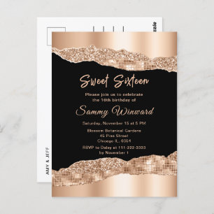 Rose Gold and Black Glam Tears Sweet Sixteen Postcard