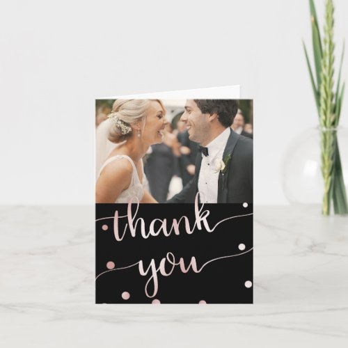 Rose Gold and Black  Glam Wedding Photo Thank You