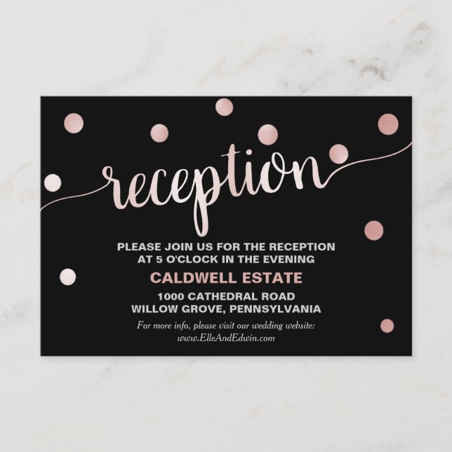 Rose Gold and Black Glam Wedding Reception Insert (Front)