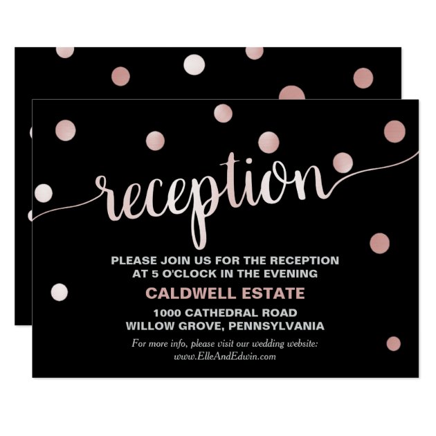 Rose Gold And Black Glam Wedding Reception Insert Card