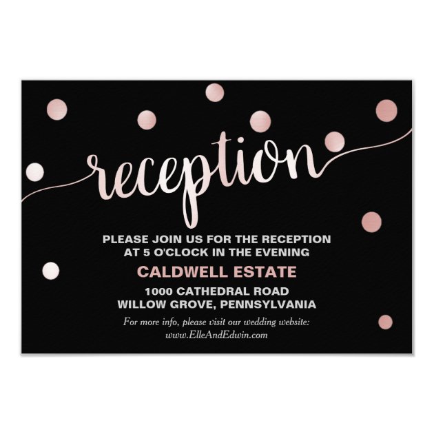 Rose Gold And Black Glam Wedding Reception Insert Card