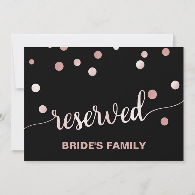 Rose Gold and Black | Glam Wedding "Reserved" Sign Invitation (Front)