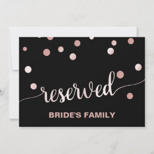 Rose Gold and Black   Glam Wedding "Reserved" Sign Invitation