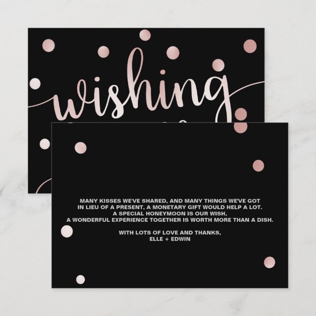 Rose Gold and Black | Glam Wedding Wishing Well Enclosure Card (Front/Back)