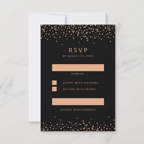 Rose gold and Black Glitter RSVP Reply Card