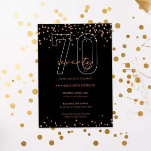 Rose gold and black glitter sparkle 70th birthday invitation