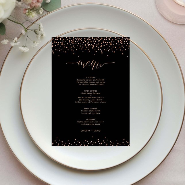 Rose gold and black glitter sparkle Menu Card (Creator Uploaded)