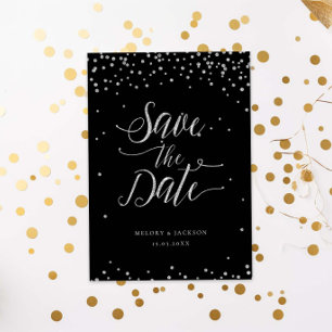 Rose gold and black glitter sparkle save the date invitation