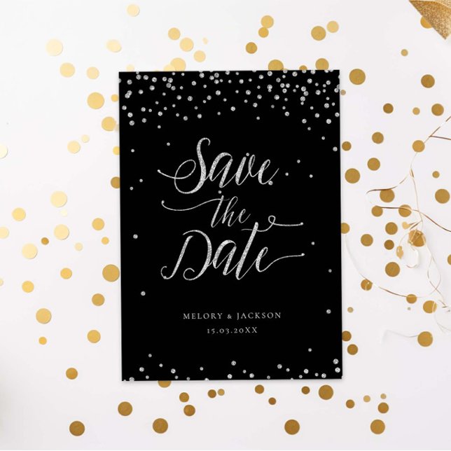 Rose gold and black glitter sparkle save the date invitation (Creator Uploaded)