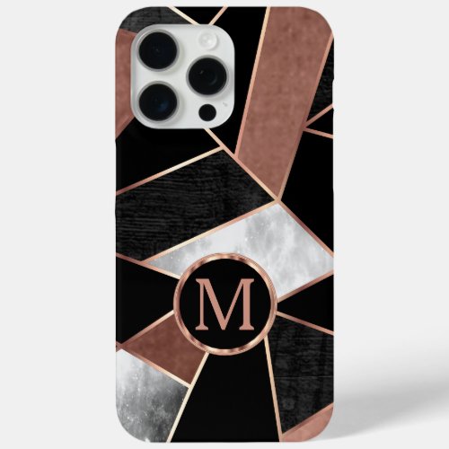 Rose Gold and Black In Geometric Pattern iPhone 15 Pro Max Case