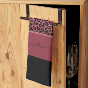 Rose Gold and Black Leopard Animal Print Kitchen Towel