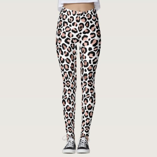 Rose Gold and Black Leopard Print Animal Print  Leggings