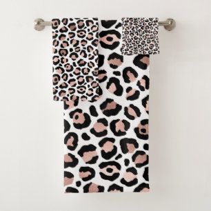 Rose Gold and Black Leopard Print  Bath Towel Set