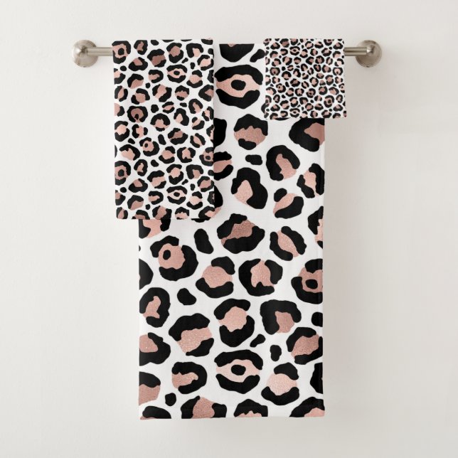 Rose Gold and Black Leopard Print  Bath Towel Set (Insitu)