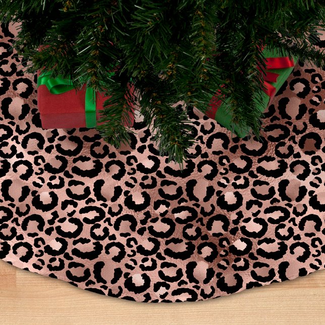 Rose Gold and Black Leopard Spots Brushed Polyester Tree Skirt (Creator Uploaded)
