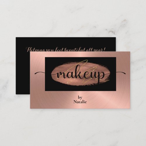 Rose Gold and Black Makeup Artist Business Card