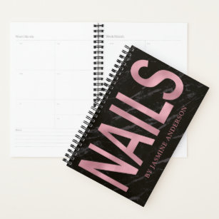 Rose Gold And Black Marble Nails Appointment Book Planner
