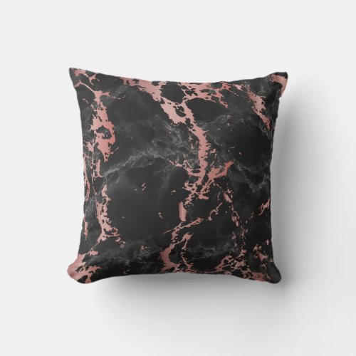 Rose Gold and Black Marble Throw Pillow