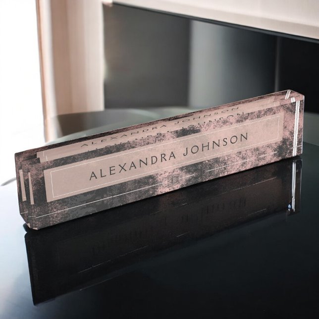 Rose Gold and Black Modern Metallic Foil Desk Name Plate (Creator Uploaded)