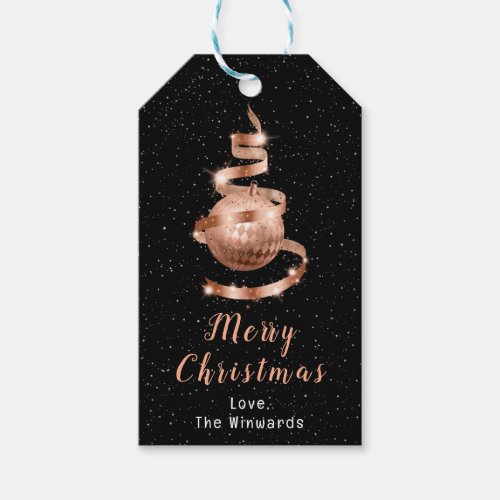 Rose Gold and Black Ornament Merry Christmas Gift Tags