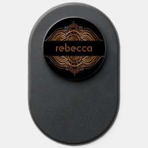 Rose-gold and black ornate mandala custom monogram PopSocket