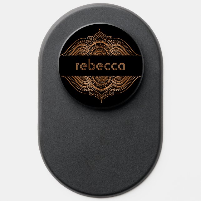 Rose-gold and black ornate mandala custom monogram PopSocket (Popsocket)