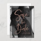 Rose Gold and Black Overlay | Photo Save the Date Announcement Postcard (Front/Back)