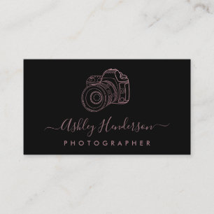 Rose Gold And Black Photography Business Cards