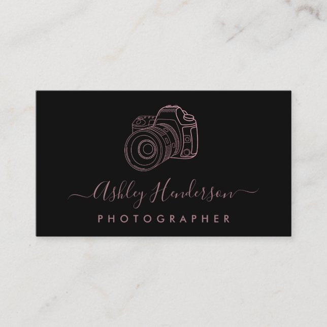 Rose Gold And Black | Photography Business Cards (Front)