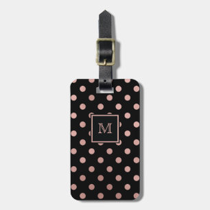 Rose Gold and Black Polka Dot Luggage Tag