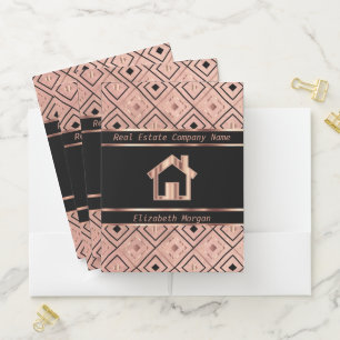 Rose Gold and Black Real Estate Abstract Pocket Folder