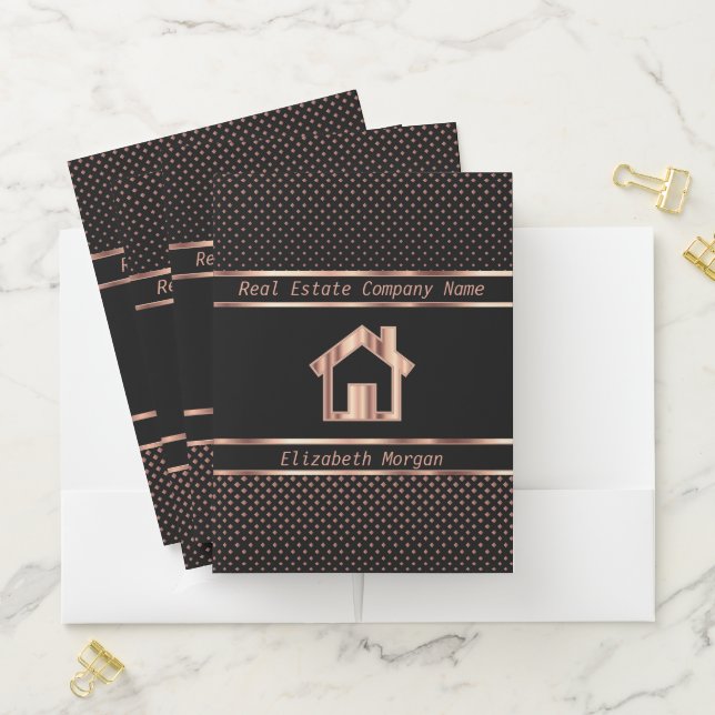 Rose Gold and Black Real Estate Design Pocket Folder (In Situ)