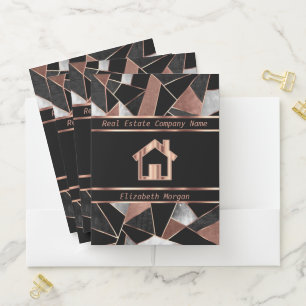 Rose Gold and Black Real Estate Geometric Pocket Folder