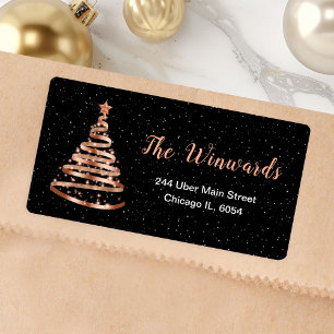 Rose Gold and Black Ribbon Christmas Tree Label