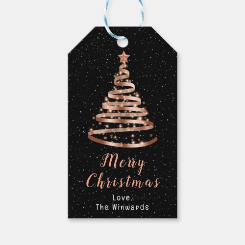 Rose Gold and Black Ribbon Tree Merry Christmas Gift Tags