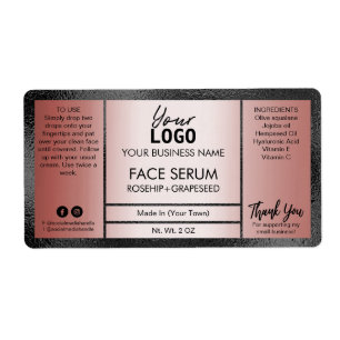 Rose Gold And Black Shine Effect Oil Serum Label